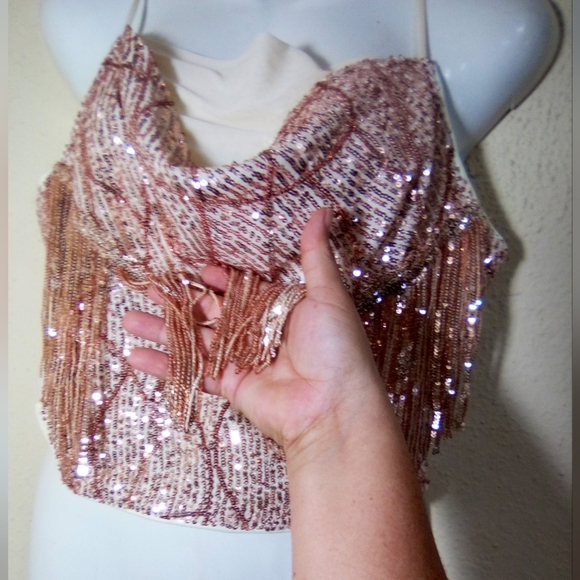 Miss Me Rose Gold Sequin Fringe Camisole - Picture 5 of 9